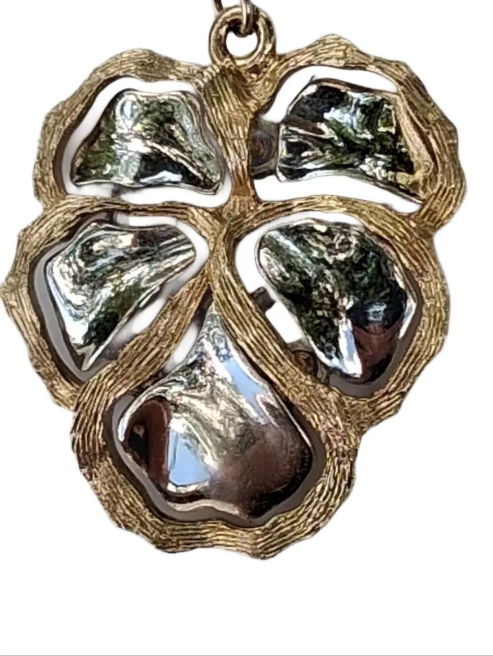 VTG Champagne Gold Mixed Metal Inlay Abstract Brutalist Statement Necklace